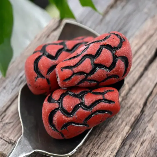 *6* 25x12mm Black Washed Opaque Matte Red Mermaid Scale Large Drop Beads {1}