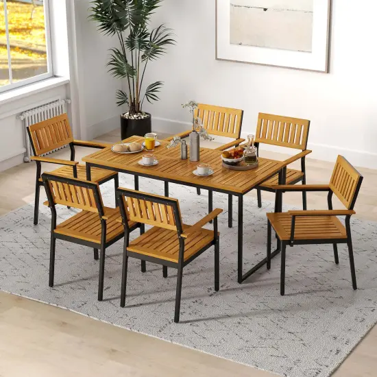 Costway Dining Chair Set of 2/4 with Acacia Wood Backrest Slanted Seat Comfortable Armrests {3}