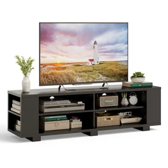 Costway 59'' Wood TV Stand Console Storage Entertainment Media Center w/ Adjustable Shelf {9}