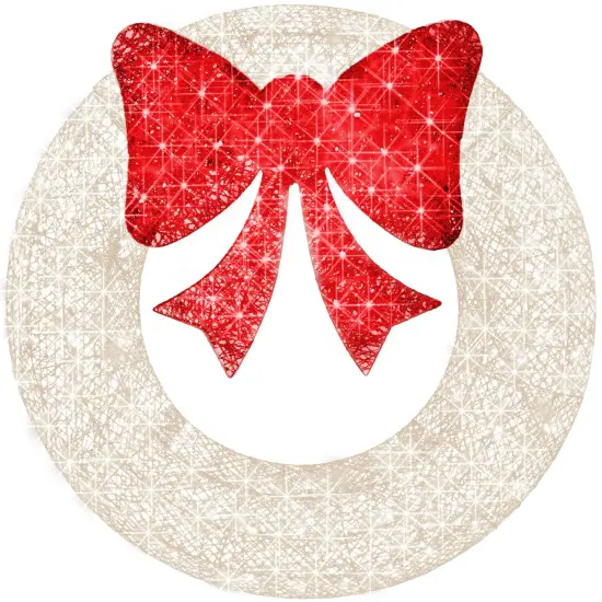 Best Choice Products 30in Pre-Lit Outdoor Christmas Wreath, LED Metal Holiday Décor w/ 100 Lights, Bow White/Red {1}