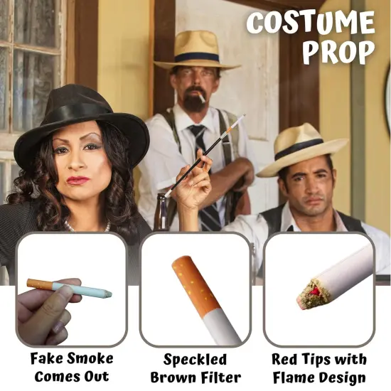 4E's Novelty 2 Long Cigarette Holders & 2 Fake Puff Cigarettes with Smoke &ndash; 1920s Flapper, Gatsby, Gangster, Theater, Movie & Halloween Costume Accessories for Women, Men, Photo Props, Stage Performance {1}