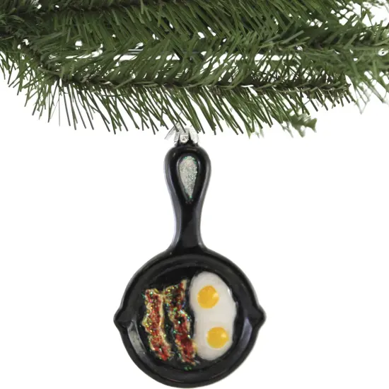 Noble Gems 5.5 Inch Frying Pan Tree Ornament , Bacon Eggs Breakfast Skillet Black {3}