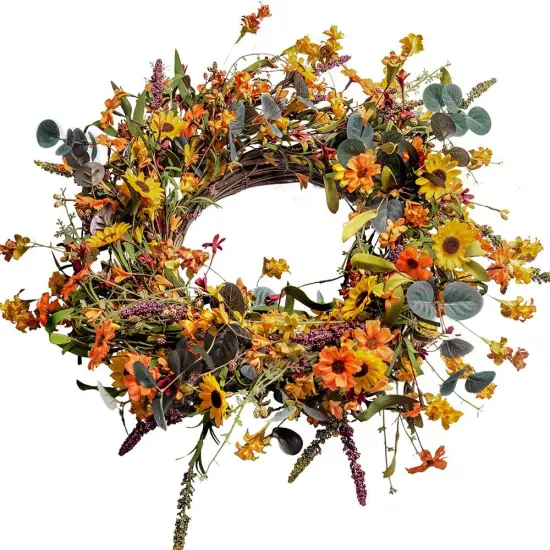 Artificial Fall Wreath - 24 Inch (Orange) {4}