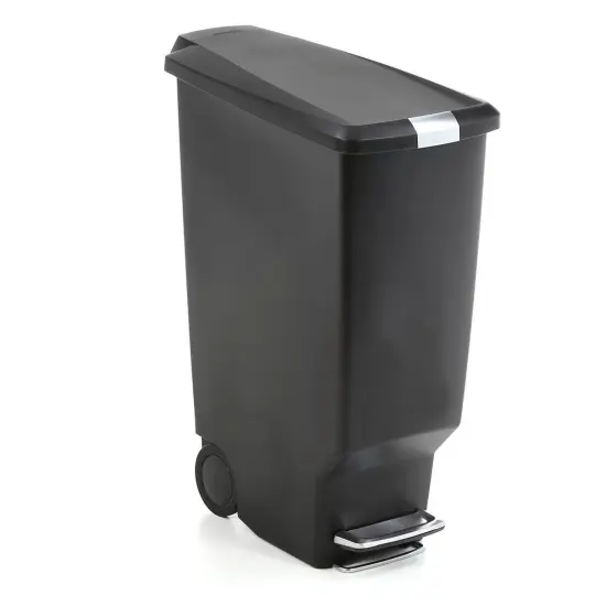 Black Plastic Rectangular Trash Can with Step Pedal, Lock and Slow Close Lid {2}