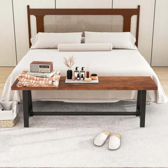 Costway 1/2 PCS 60" Dining Bench 3 Person Entryway Shoe Bench with Metal Frame for Hallway {6}