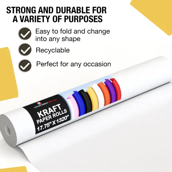 Kraft Paper Roll 17.75" X 1320" (110' Ft) Colored Paper Roll - Packing Paper Roll - Craft Supplies - Kraft Wrapping Paper Perfect as Shipping Paper Craft Paper Roll by Crown Display White {5}