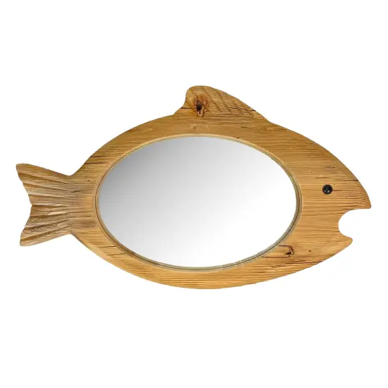 Rustic Wood Fish Shaped Wall Mirror Coastal Beach Nautical Bathroom Decor {1}
