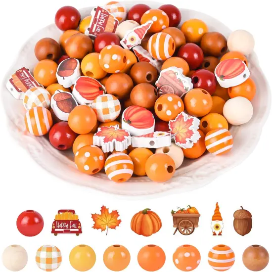240 Pieces Fall Wooden Beads Thanksgiving Orange Craft Wood Beads {1}