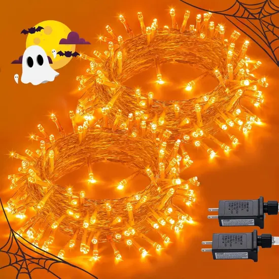 2 Pack 100 LED Orange Halloween Lights Outdoor {1}