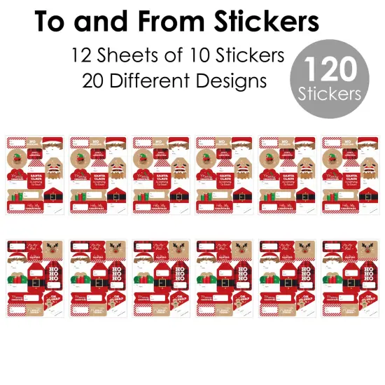 Big Dot of Happiness Jolly Santa Claus - Assorted Christmas Party Gift Tag Labels - To and From Stickers - 12 Sheets - 120 Stickers {6}