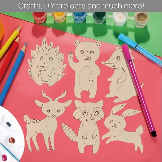 24 Pcs Wooden Crafts to Paint,Unfinished Wooden Jungle Animal Cutouts {3}