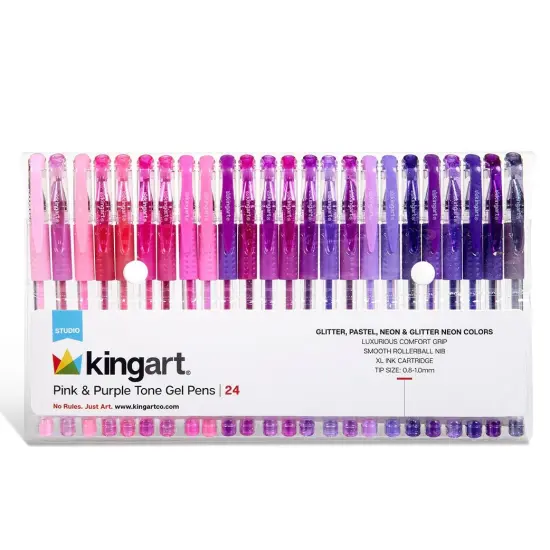 KINGART&reg; Gel Pens, Soft Grip, 24 Pink & Purple Tone Colors {1}