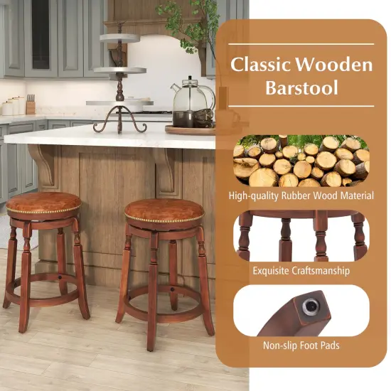 Costway 24" Swivel Bar Stool Set of 2/4 with Upholstered Seat & Rubber Wood Frame Round Walnut {6}