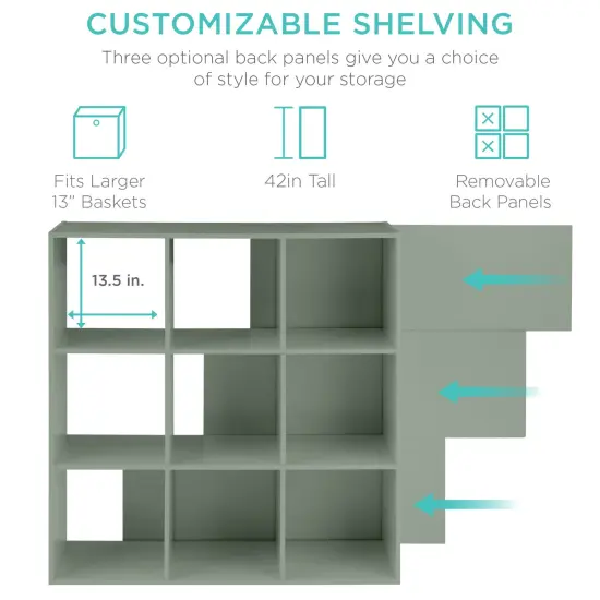 Best Choice Products 9-Cube Bookshelf, 13.5in Display Storage System, Organizer w/ Removable Back Panels Sage {3}