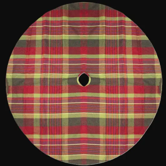 Northlight 48" Red and Green Plaid Rustic Woodland Christmas Tree Skirt with Green Trim {4}