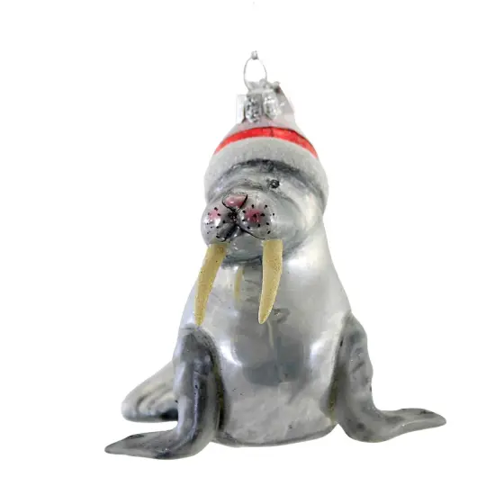 Noble Gems 4.25 In Walrus Ornament Christmas Tree Ornament , Marine Animal Christmas Silver {3}