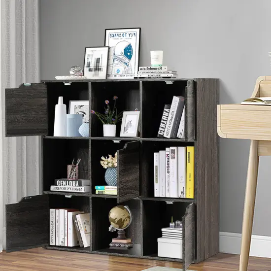 Costway 9 Cube Bookcase Cabinet Wood Bookcase Storage Shelves Room Divider Organization Gray/White {5}