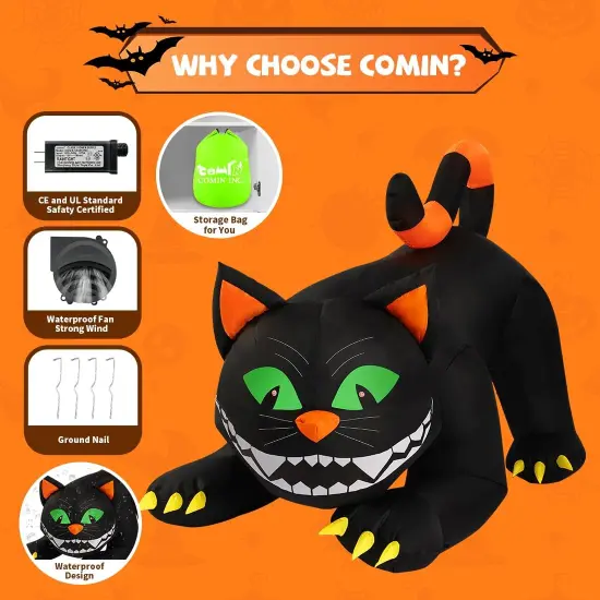 GOOSH 6 FT Halloween Inflatables Black Cat Blow Up Yard Large Cat with Moving Head and Built-in LEDs {6}
