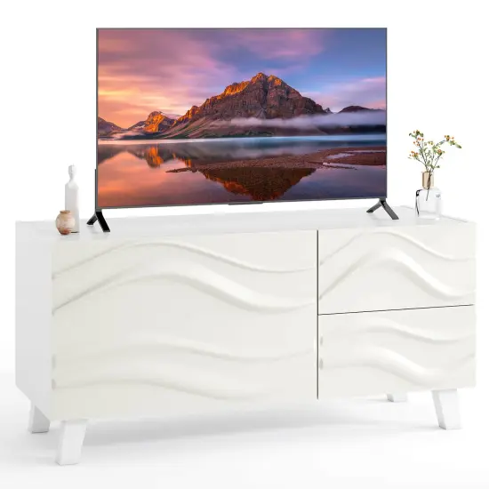 Costway 38" TV Stand for 44-Inch TV with DrawersEngraved Media Console Cabinet White {1}