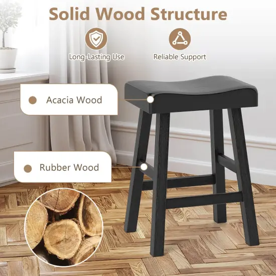 Costway 24-Inch Modern Solid Wood Saddle Stools Set of 2/4 with Curved Seats Footrests {6}