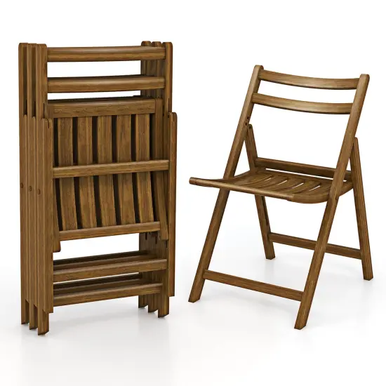 Costway Folding Dining Chair Set of 2/4 with Rubber Wood Frame Slatted Seat Curved Backrest {8}