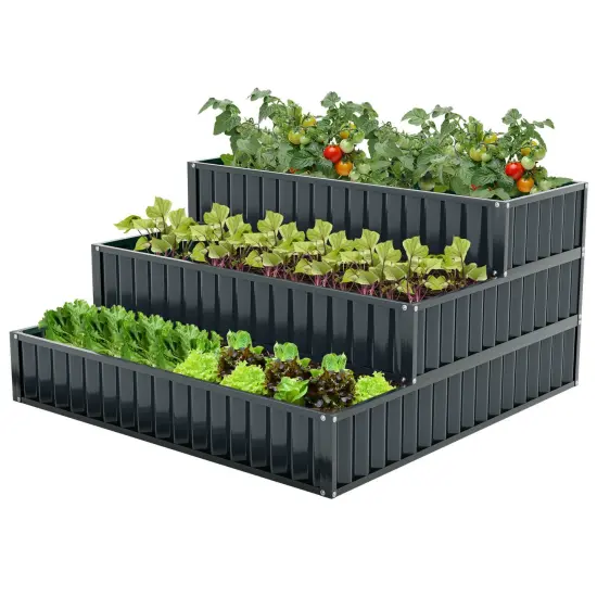 Costway 1/2 PCS 3-Tier Raised Garden Bed,47" x 47" x 24" Metal Outdoor Elevated Planter Box Black/Green {7}