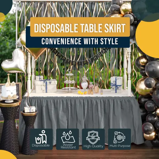 Ruffle Disposable Table Skirt 14 Ft Long Pleated Table Skirts with Adhesive Strip &ndash; Fits 6ft+ Rectangle or Round Tables &ndash; Ideal for Birthday Parties, Gender Reveal, Baby Showers & Event Decorations 6 pack by Exquisite Silver {6}