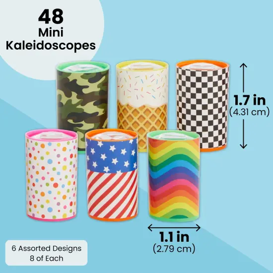 48 Mini Kaleidoscope Style Prism Toys for Kids Ages 4-14 - Bulk Birthday Classroom Rewards, Retro-Style Colorful Tubes (6 Designs, 1.7x1.1 In) {4}