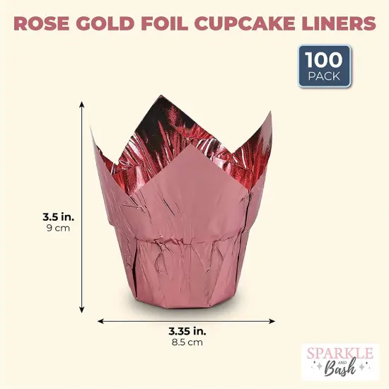 Rose Gold Tulip Cupcake Liners, Foil Muffin Baking Cups 3.25 x 2.8 In, 100 Pack) Pink {2}