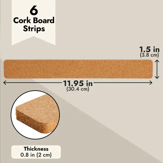 6 Pack Cork Board Strips for Walls - Adhesive Bulletin Board Bar Strips, 11.95x1.5 inches, 0.8 inch Thick - Natural Cork Boards for Office, Home, Classroom - Ideal for Notes and Photos {6}