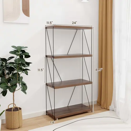Costway 1/2 PCS 4-Tier Multipurpose Display Rack Freestanding Bookcase with Metal Frame Walnut {3}