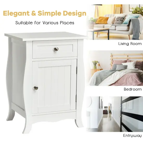Costway Accent End Table with Drawer Storage Cabinet Wooden Nightstand White {5}