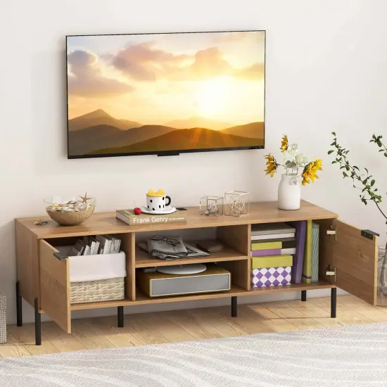 Costway 2-Door TV Stand with Charging Station Media Entertainment Center for TVs up to 65" {4}