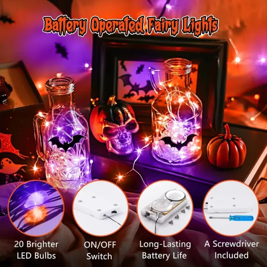 6 Pack Purple Orange Fairy Halloween Lights Battery Operated with Timer {3}