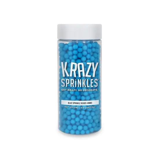 Krazy Sprinkles - Blue 4mm Beads (1/2 Cup, 1x Jar) for Cakes, Ice Cream & Cookies {4}