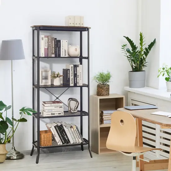 Costway 5 Tier Bookshelf Standing Storage Shelf Unit for Kitchen Living Room Office {4}