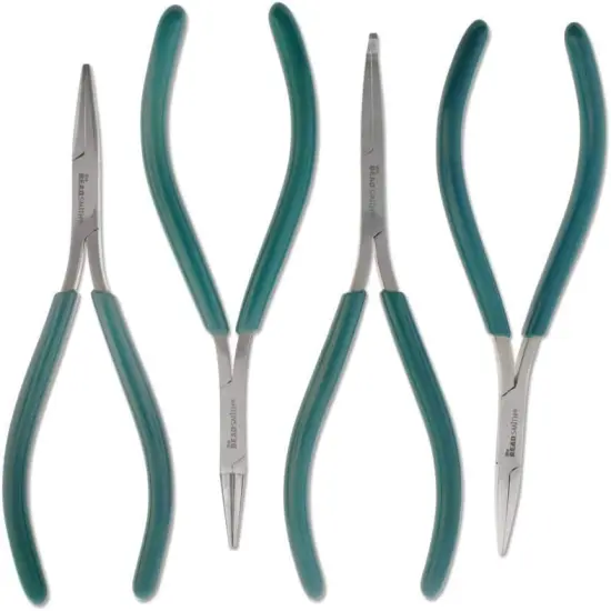 The Beadsmith Micro-Fine 4 Piece Plier with Springs Set - Chain, Round, Flat, and Bent Nose - 5' in Length {4}