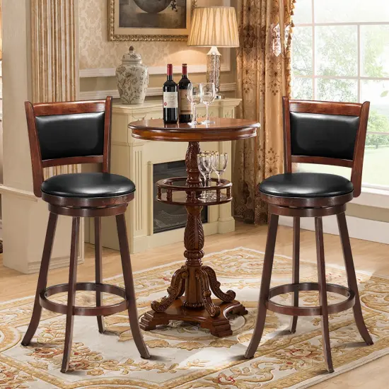 Costway Set of 2 29'' Swivel Bar Height Stool Wood Dining Chair Upholstered Seat Panel Back Espresso {2}