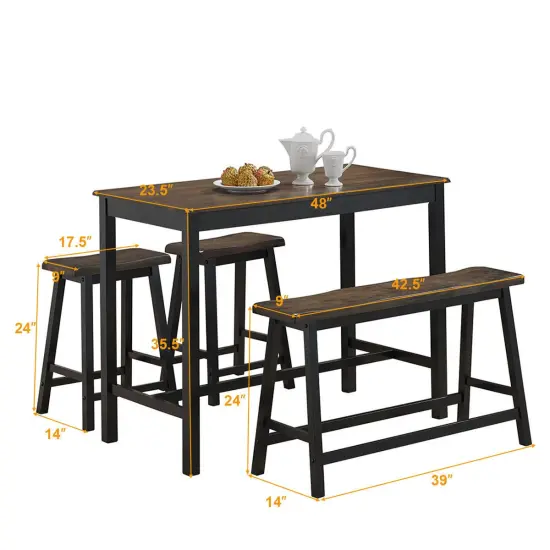 Costway 4 Pcs Solid Wood Counter Height Table Set w/ Height Bench & Two Saddle Stools {2}