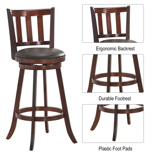 Costway Set of 4 29.5'' Swivel Bar Stool Leather Padded Dining Kitchen Pub Bistro Chair Low Back {6}