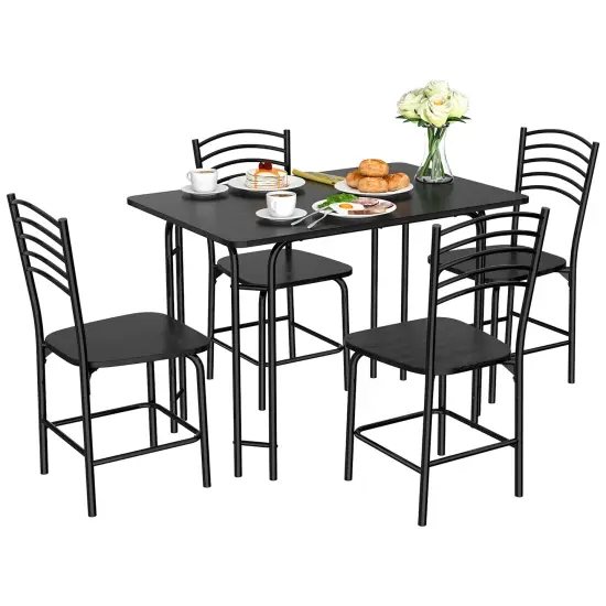5 Pcs Modern Dining Table Set 4 Chairs Steel Frame Home Kitchen Furniture Black {1}