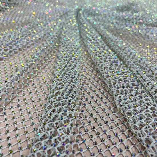 1 Yard Diamond Fishnet Fabric 4-Way Stretch Lace, Soft Nylon-Spandex Blend, 58" Width Chmpagne {2}