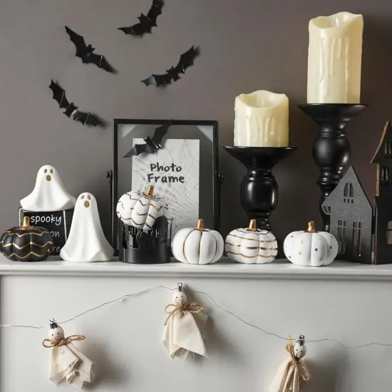 4Pcs White and Gold Halloween Pumpkin Decor, Modern White Pumpkins {4}