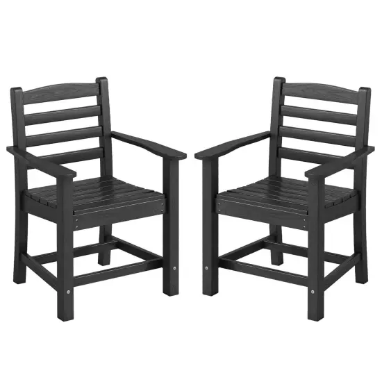 Costway Patio Dining Chairs Set of 2/4 with Wide Armrests Curved Seat Wood Grain for Backyard Black/Gray {7}