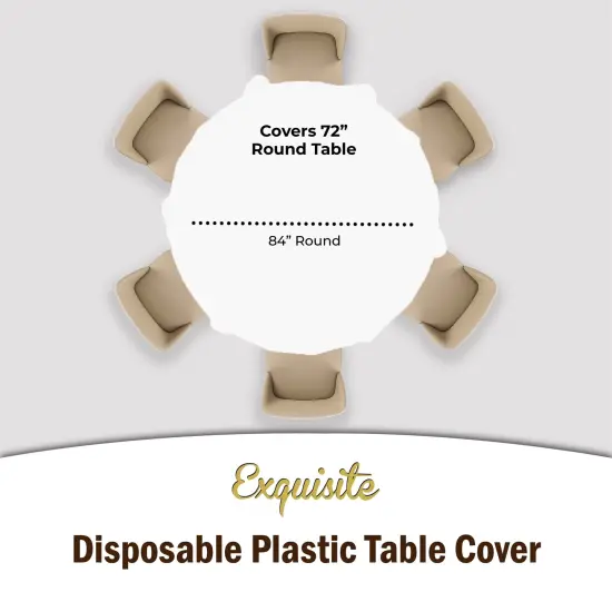 Exquisite Disposable Round Plastic Tablecloths &ndash; 12 Pack 84" Disposable Table Cloths &ndash; Indoor/Outdoor Party Tablecloth &ndash; Round Plastic Table Cover for Events & Party Supplies White {5}