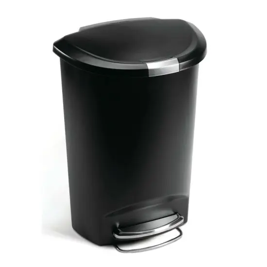 Black Plastic Semi-Round Trash Can with Foot Pedal and Slow Close Lid {2}