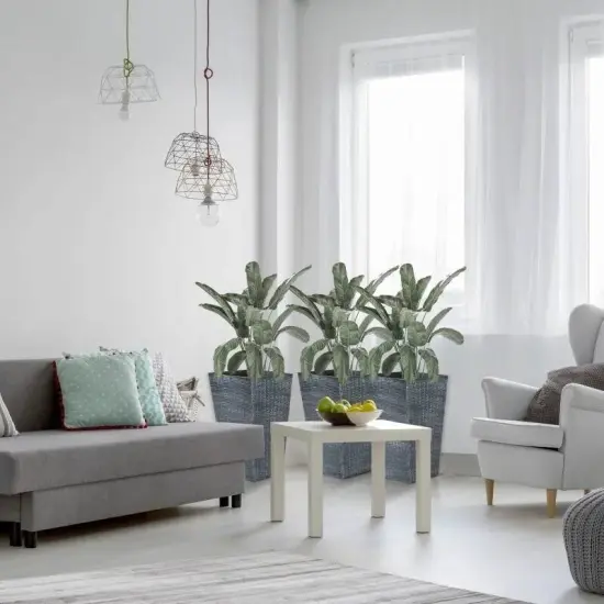 Set of 3 Tall Faux Rattan Flower Pots Stackable Indoor Outdoor Planters with Drainage Hole Grey {4}