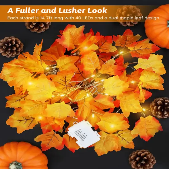 2Pack [8 Lighting Modes & Timer] Fall Decor Maple Leaf Garland {2}