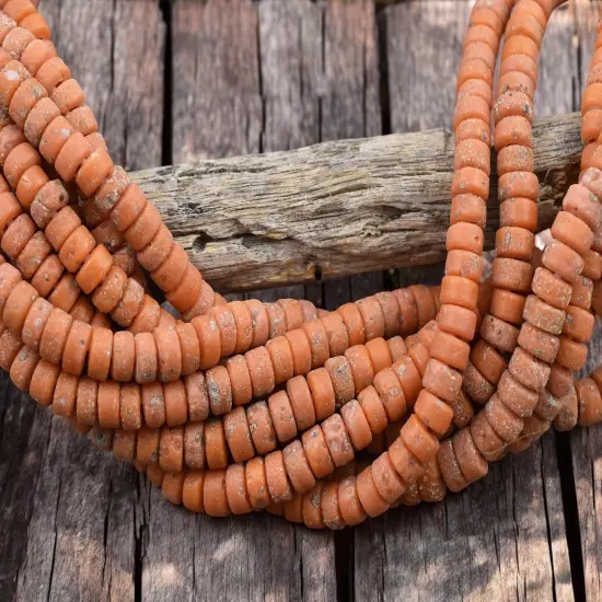 6x3mm Rustic Pumpkin Java Glass Heishi Beads (20" Strand) - Indonesian Glass {4}