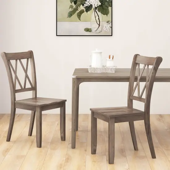 Costway Wooden Dining Chairs Set of 2/4 with Ergonomic Seat Rubber Wood Frame & High Backrest {4}